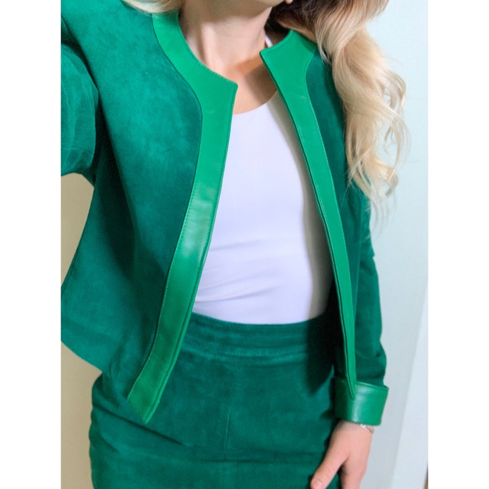 XS, Marquis, vintage green leather skirt & jacket